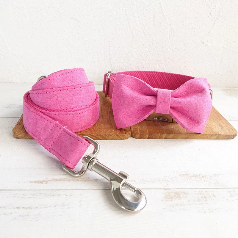 Set Guinzaglio Collare con Papillon Rosa in Poliestere
