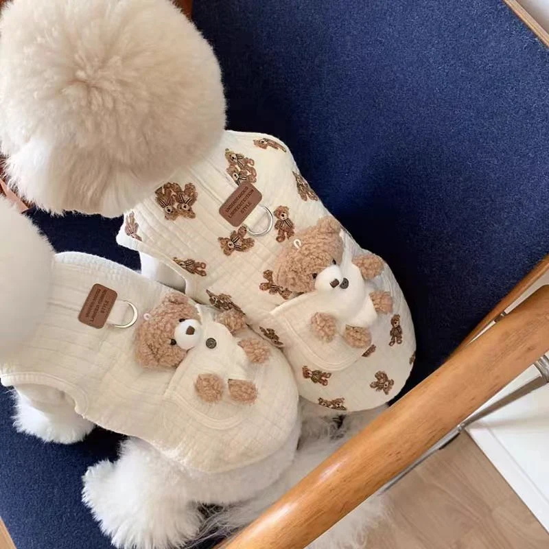 Gilet Trapuntato Cani Gatti Orsetto 3D D-ring XS-XL
