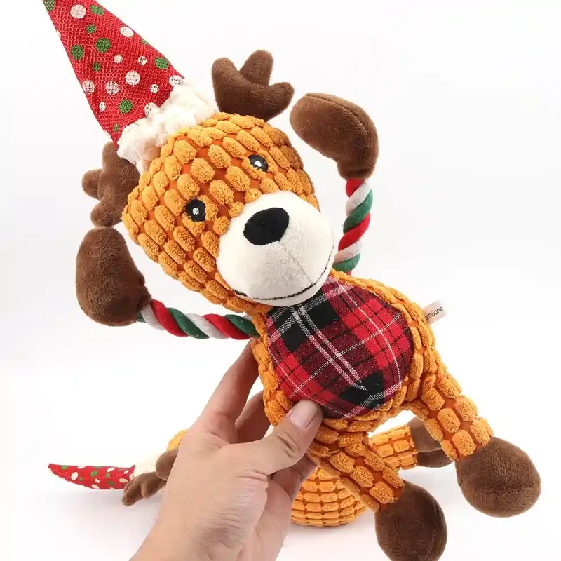 Gioco Renna Natale Cani Gatti - Peluche Sonoro con Corda