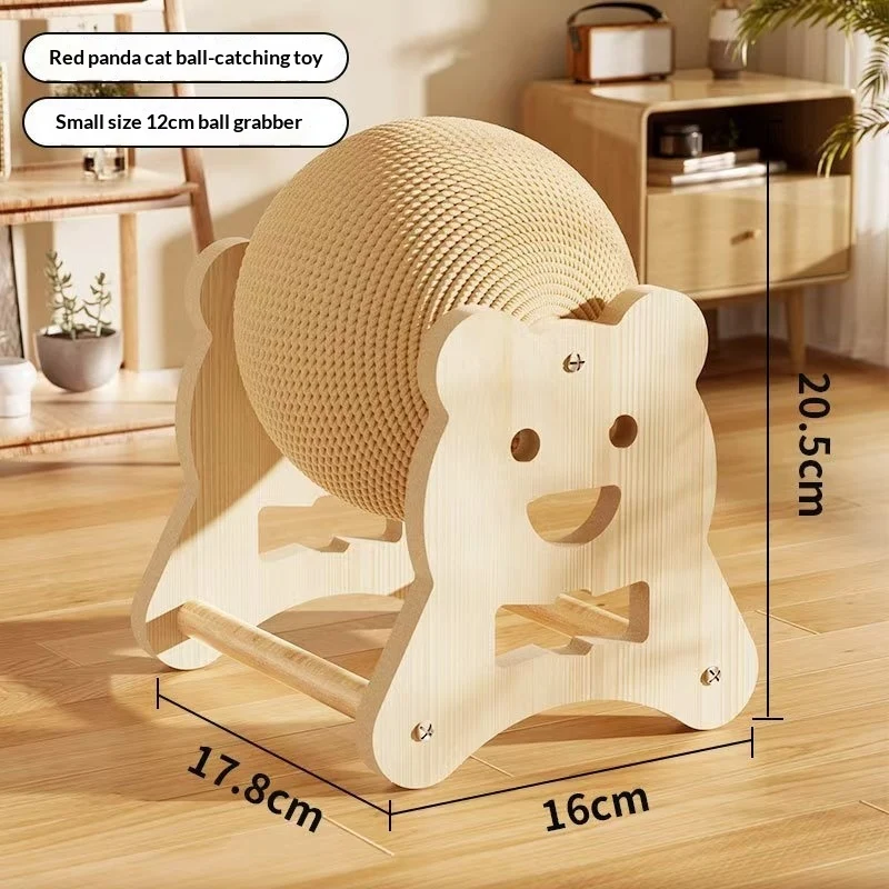 Tiragraffi Sfera Rotante Gatti Legno Sisal Orsetto