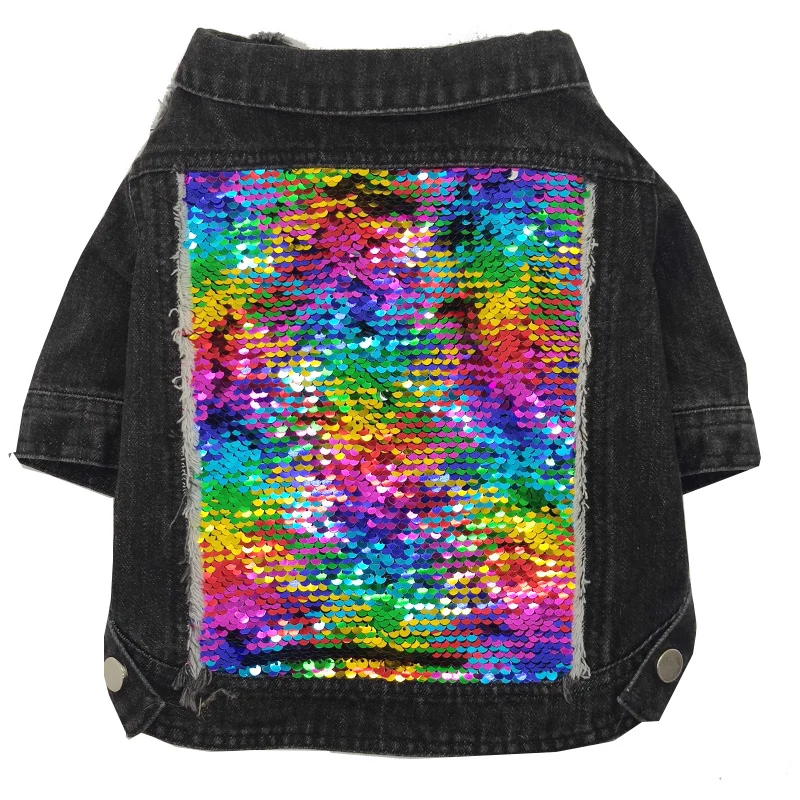 Giacca Denim Paillettes Arcobaleno per Cani S-XXL