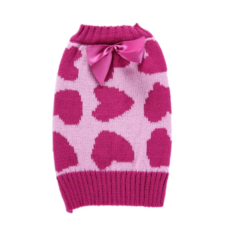 Maglione Rosa Cuori per Cani - Caldo con Fiocco