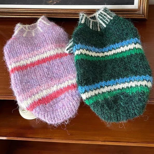 Maglione per Gatti Righe Bicolore - Lana e Ciniglia