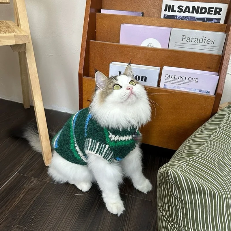 Maglione per Gatti Righe Bicolore - Lana e Ciniglia