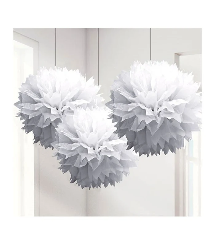 3 Pompon Decorativi Bianchi