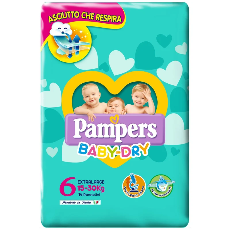 Pannolini Pampers Baby Dry Extralarge 15-30 Kg Misura 6 (14pz)