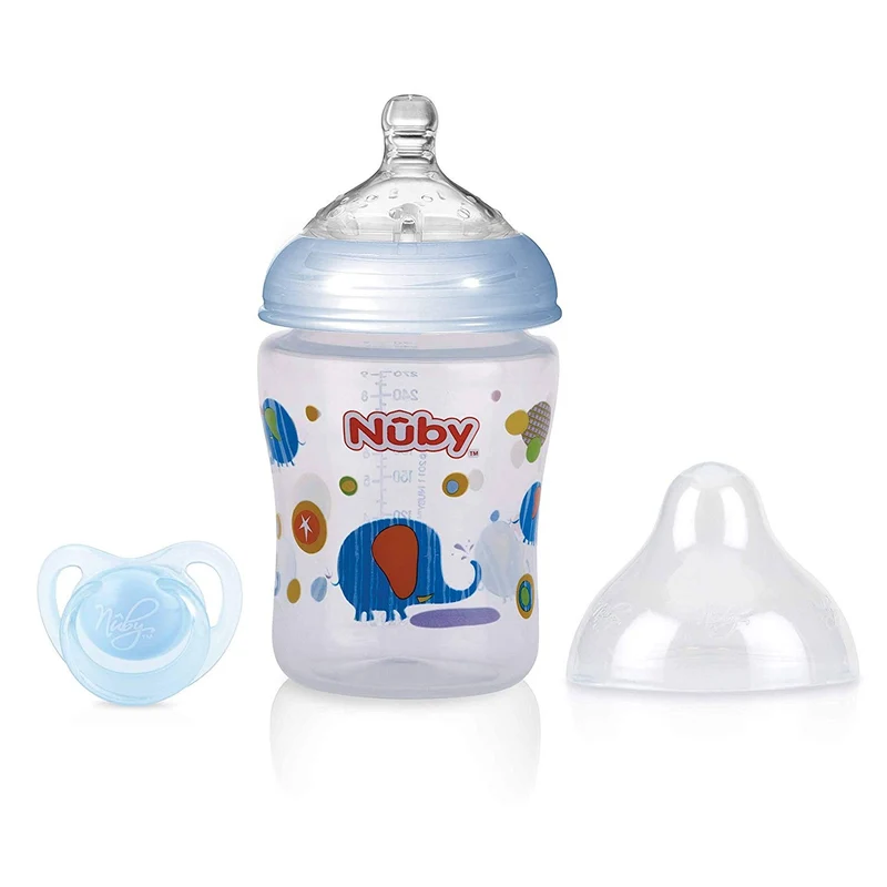 Biberon Nuby 270ml Celeste + Succhietto Celeste