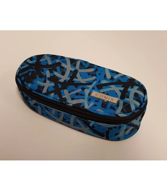 Astuccio Ovale Organizzato All Over Comix Curve Azzurre E Nere