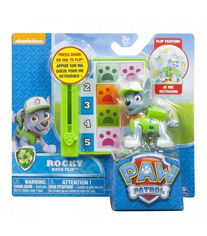 Paw Patrol Action Pack Pup Personaggio Rocky Back Flip