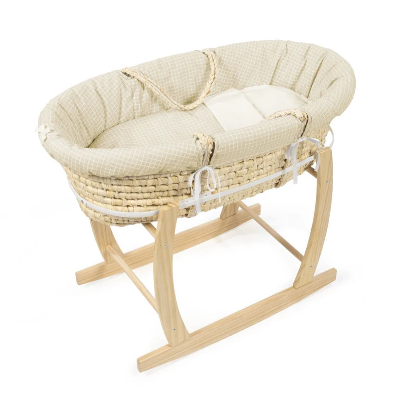 Cesta Porta Enfant Pasito A Pasito Vimini Naturale + Supporto E Rivestimento Beige