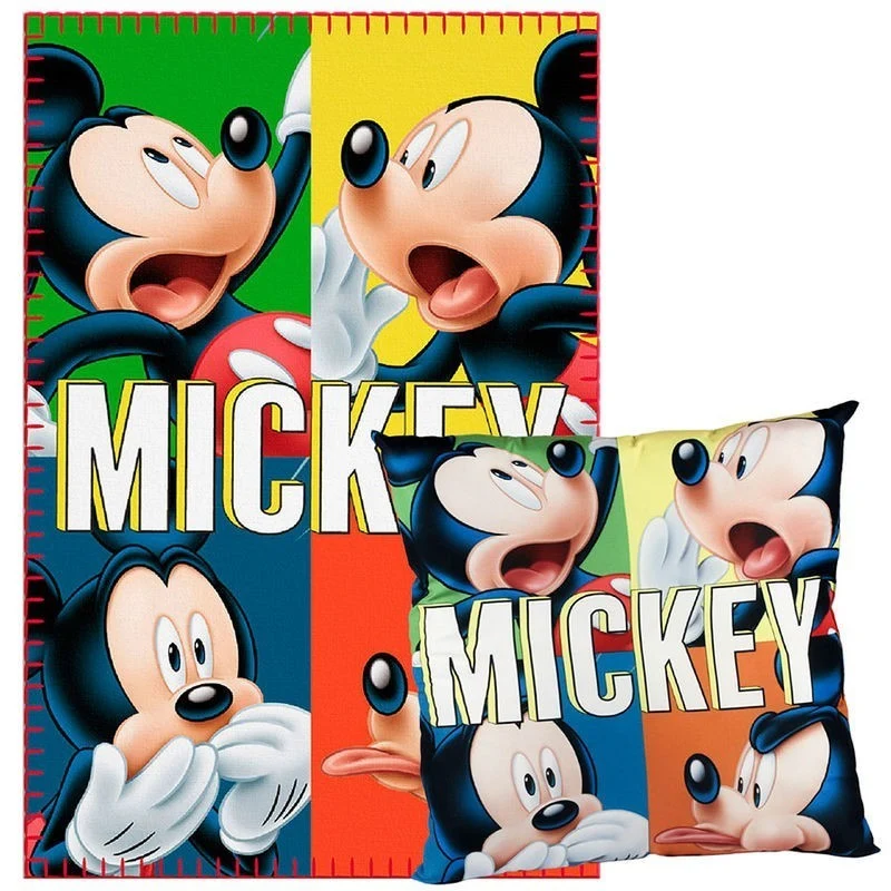 Set Plaid Con Cuscino Mickey Mouse