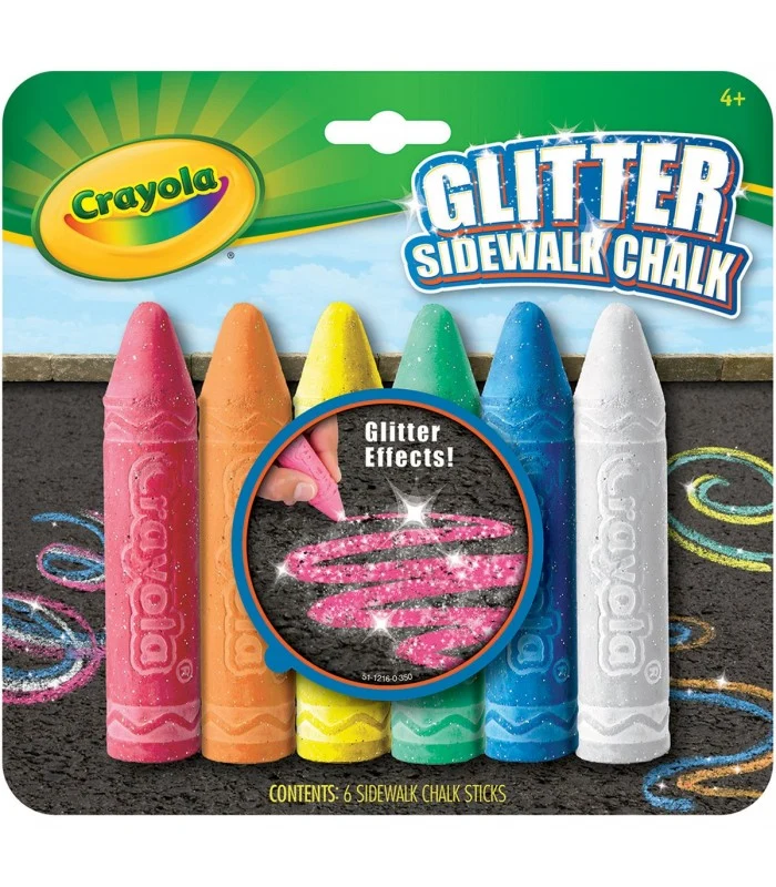 Crayola 6 Gessi Glitter Colorati Per Esterno