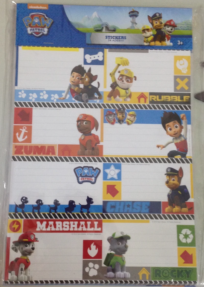 Paw Patrol Busta Etichette Scuola 24 Adesivi