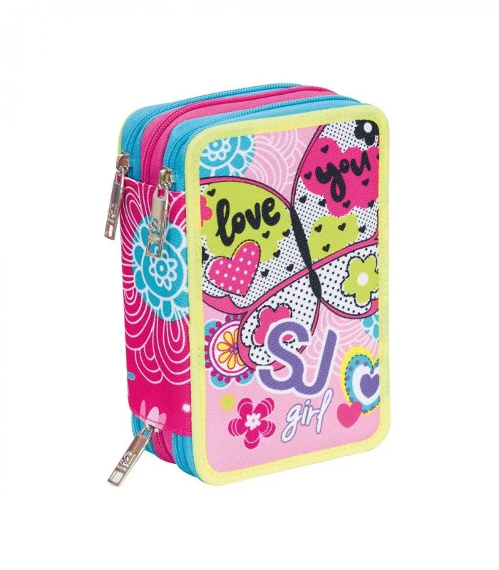 Sj Girl Astuccio 3 Zip - Rosa