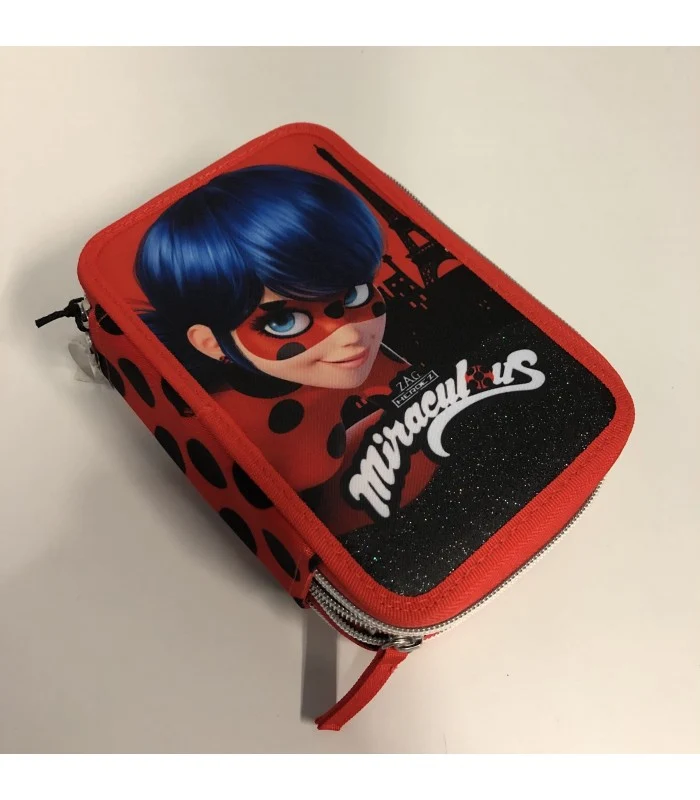 Miraculous Ladybug - Astuccio 3 Zip Glitterato