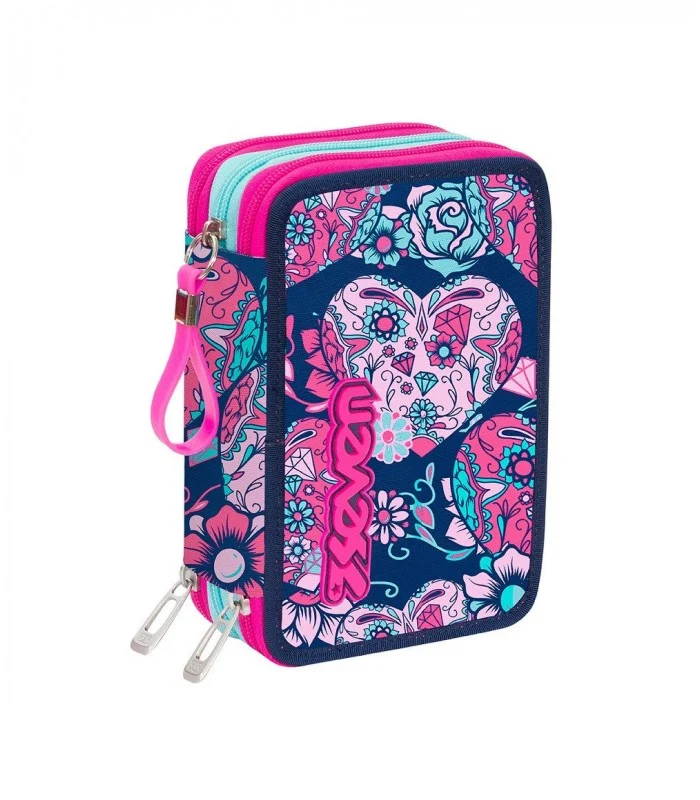 Astuccio 3 Zip Sugarskull - Blu - Rosa