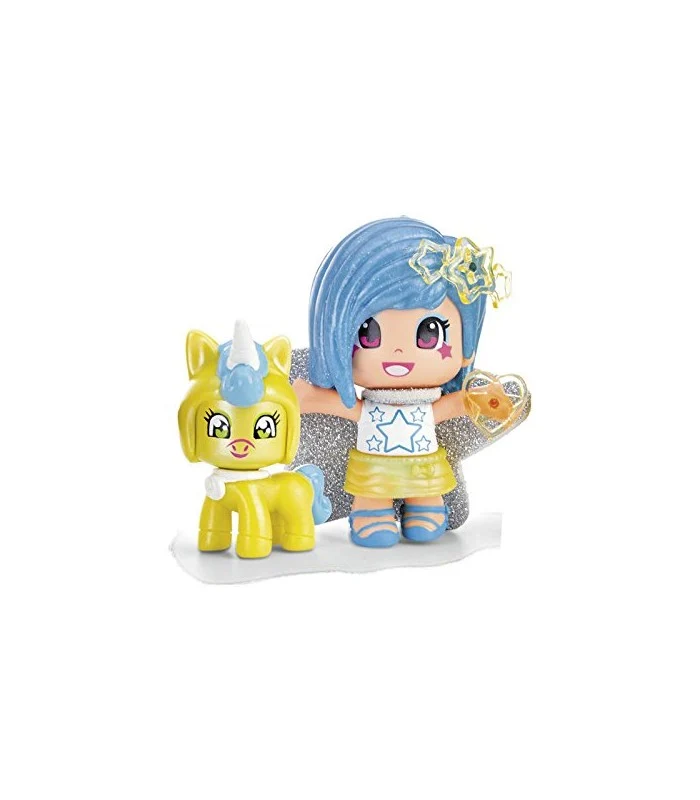 Pinypon Minifigura Con Capelli Blu E Baby Unicorno Giallo