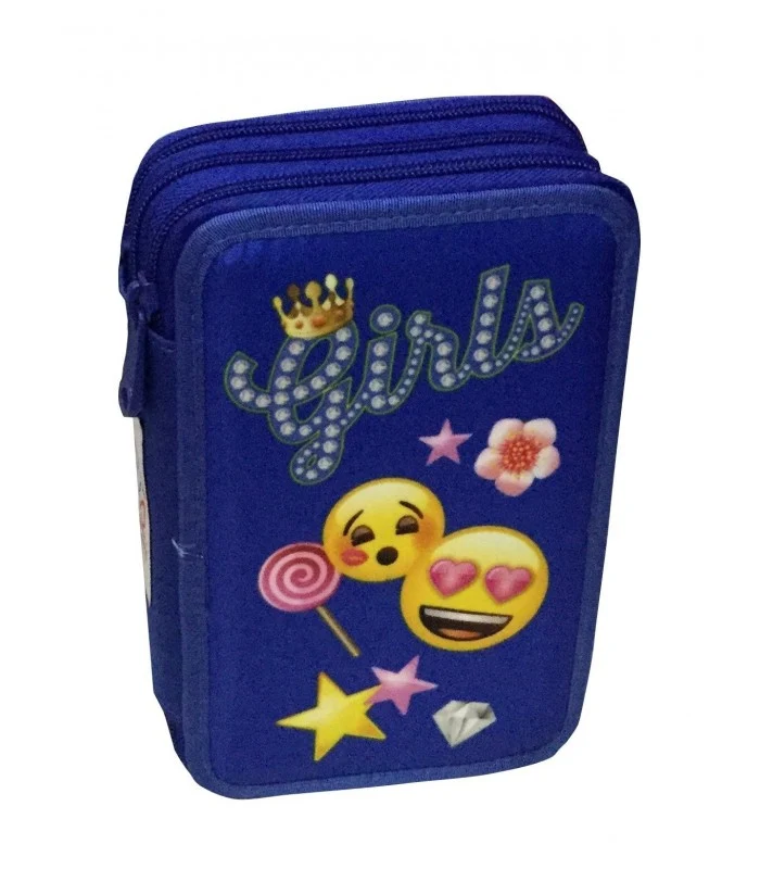 Astuccio 3 Zip Blu Girls Con Faccine