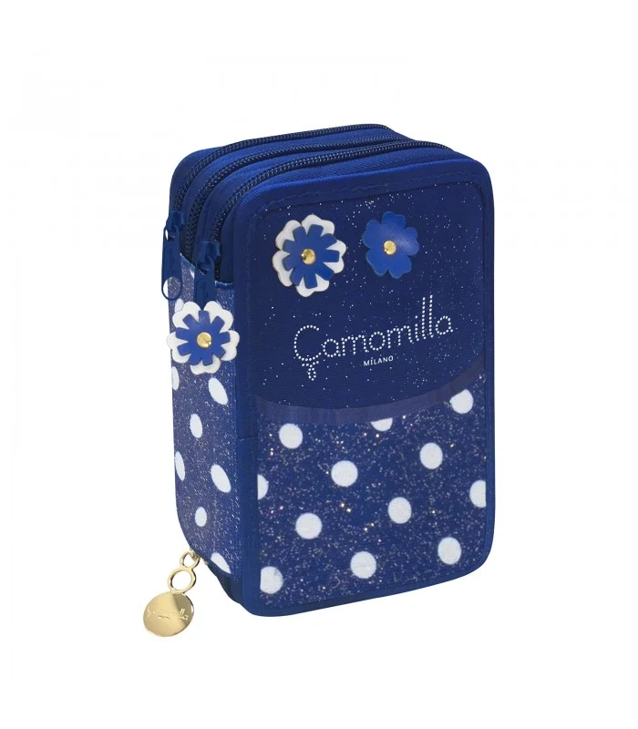 Astuccio Triplo Camomilla Flowers E Dots Blu