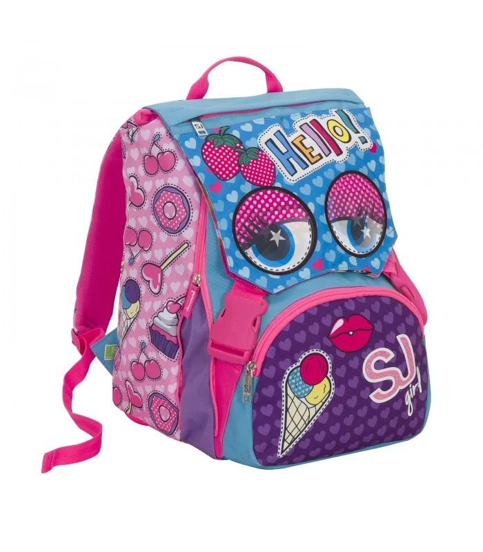 Schoolpack Girl Sj Gang Face Blu Hello
