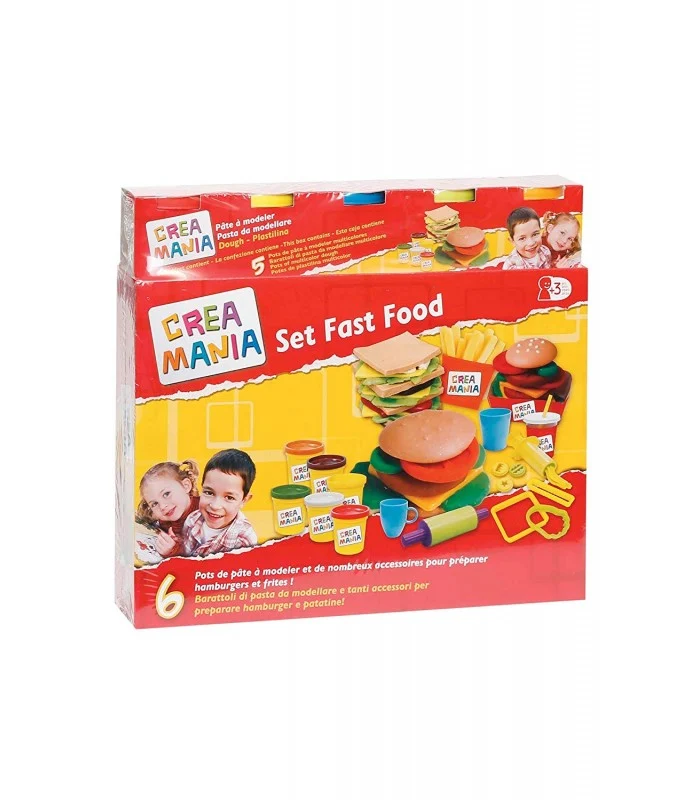 Crea Mania Pasta Da Modellare Set Fast Food Con 6 Barattoli