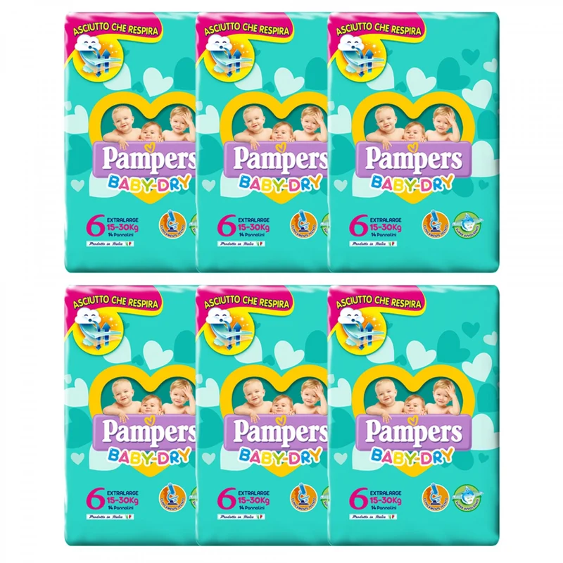 Kit Pannolini Pampers Baby Dry Extralarge 15-30 Kg Misura 6 - 6 Pacchi Da 14pz