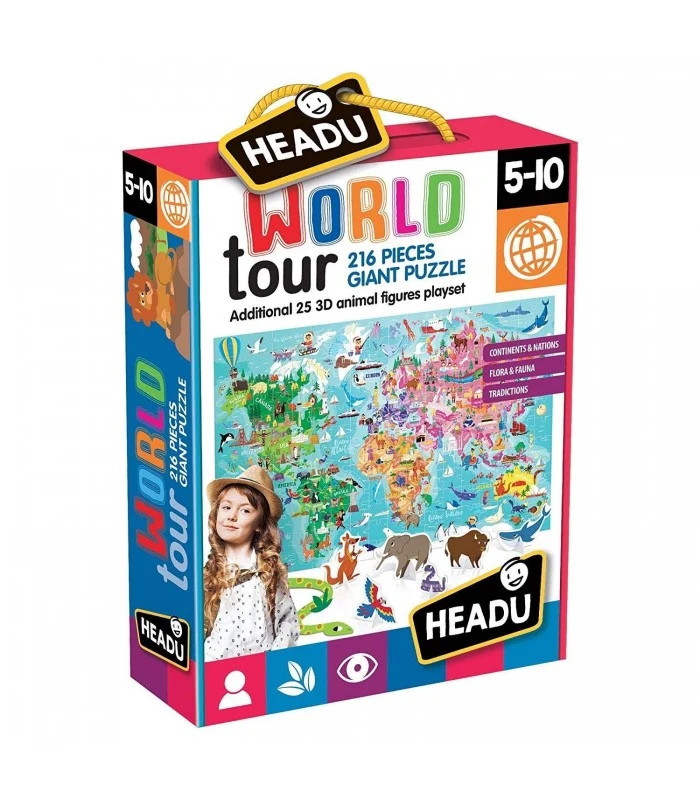 World Tour Puzzle Gigante Con 216 Pezzi E 25 Pezzi Animali 3d