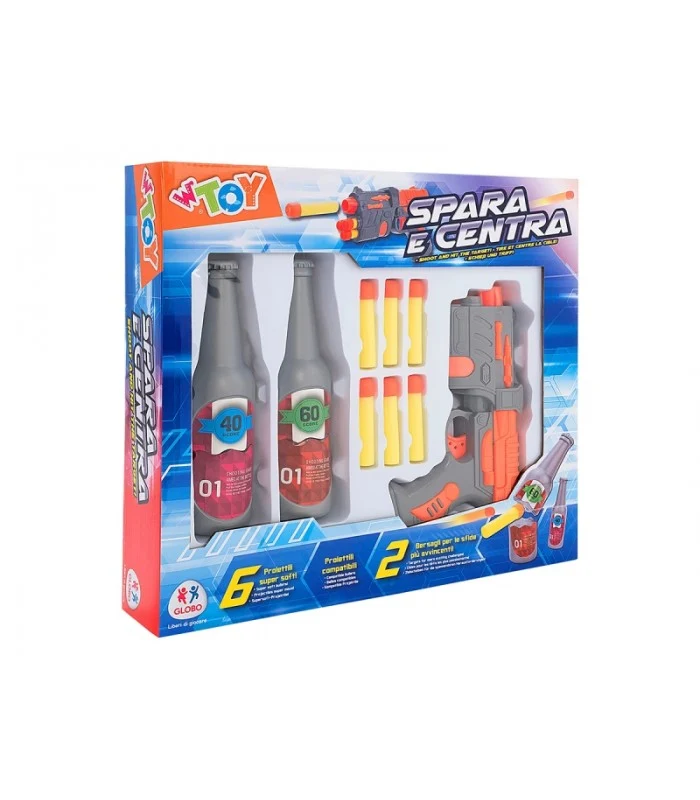 Pistola Spara Proiettili Soft Con 2 Bottiglie