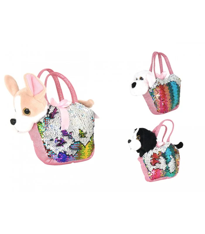 Cane Peluche In Borsetta Paillettes 3 Modelli