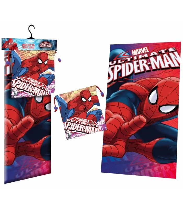 Telo Mare Spiderman Con Sacca Microfibra 70 X 140 Centimetri