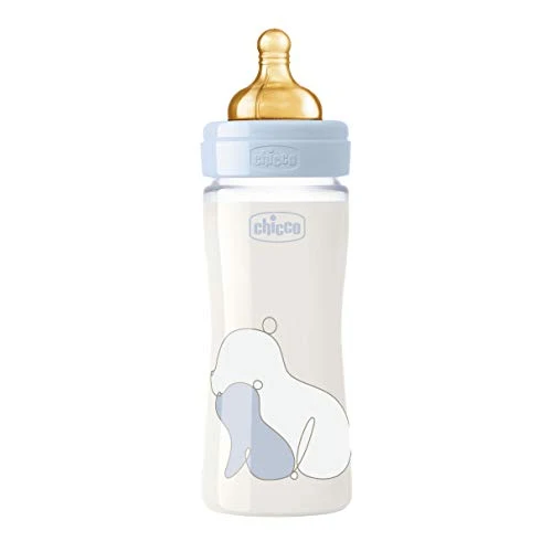 Chicco Original Touch Biberon, Vetro, Bimbo, Flusso Lento, Azzurro, 240 Ml