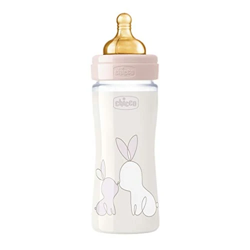 Chicco Original Touch Biberon, Vetro, Bimba, Flusso Lento, Rosa, 240 Ml