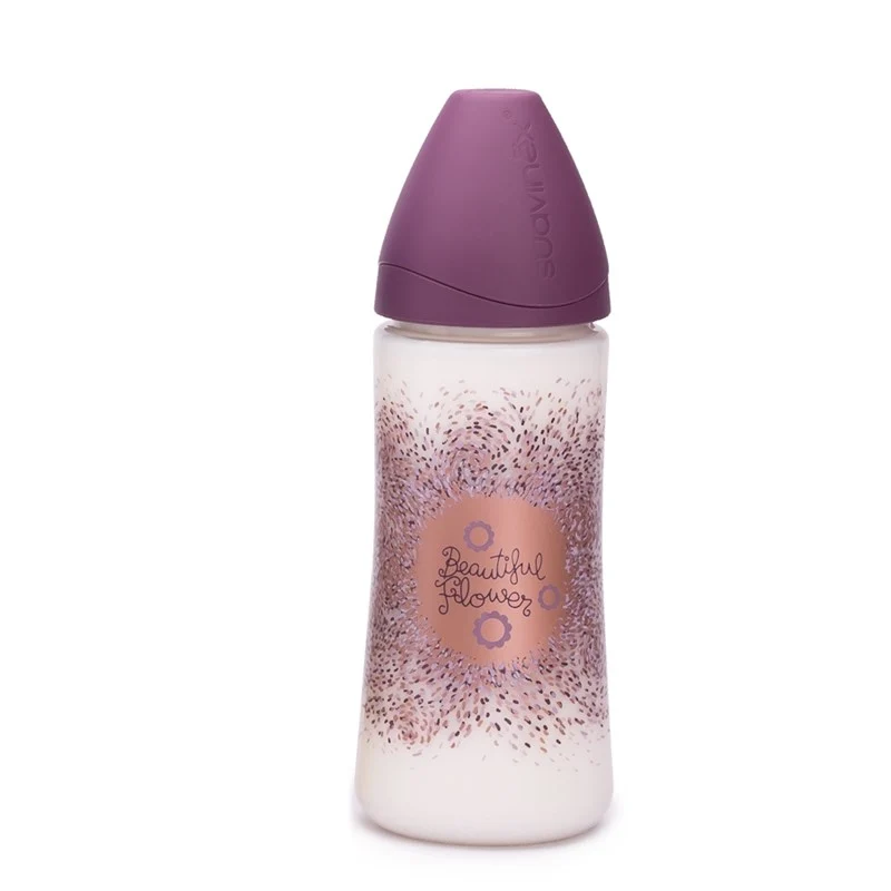 Biberon Suavinex 360ml Con Tettarella In Silicone Flusso Variabile 3p +0m Haute Couture Viola Fiori