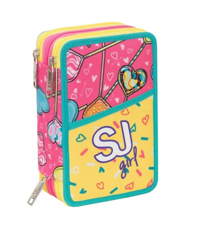 Astuccio 3 Zip Girl Seven Sj Gang Giallo E Rosa
