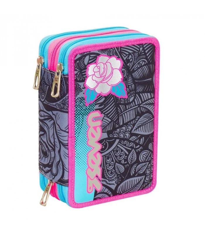 Astuccio 3 Zip Seven Roses Girl Nero E Azzurro