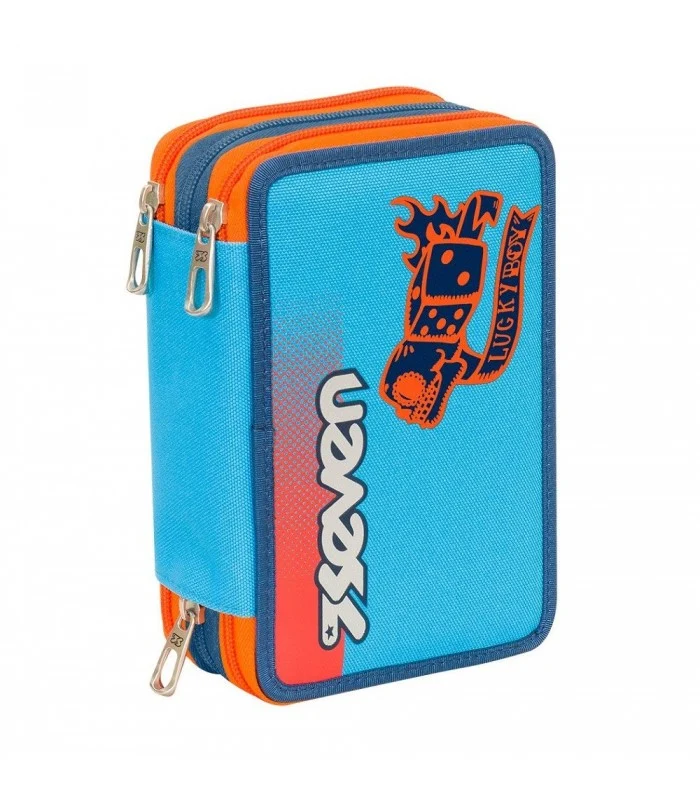 Astuccio 3 Zip Seven Color Boy Azzurro E Arancio