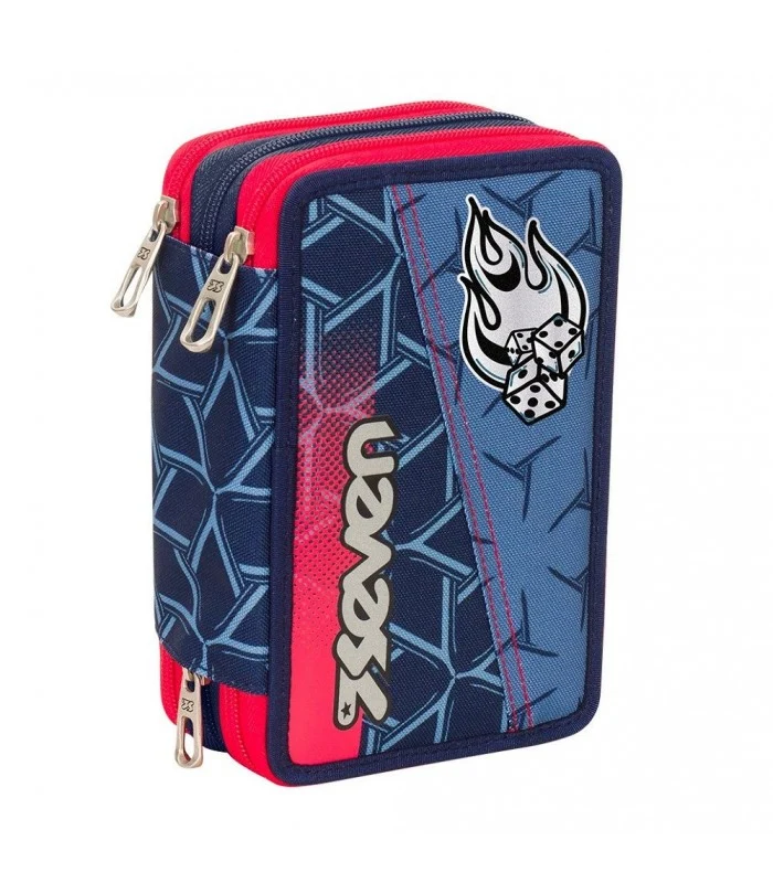 Astuccio 3 Zip Seven Dice Boy Blu E Rosso