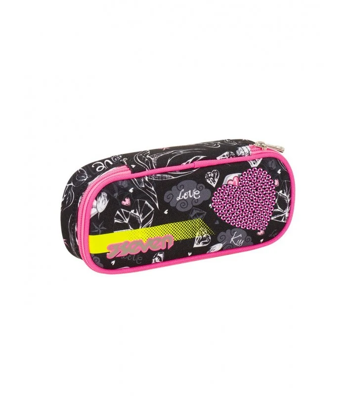 Portapenne Round Plus Heart Girl-Nero