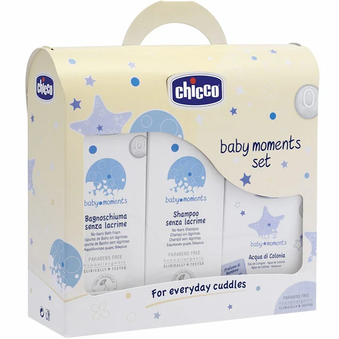 Baby Moments Set Trial Cambio Bagno Chicco (Bagnoschiuma 200 Ml, Shampoo 200 Ml, Acqua Di Colonia 100 Ml)