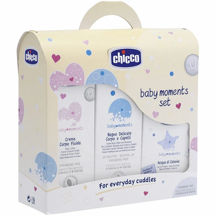 Baby Moments Set Trial Cambio Bagno Chicco (Bagno Delicato 200 Ml, Crema Corpo 200 Ml, Acqua Di Colonia 100 Ml)