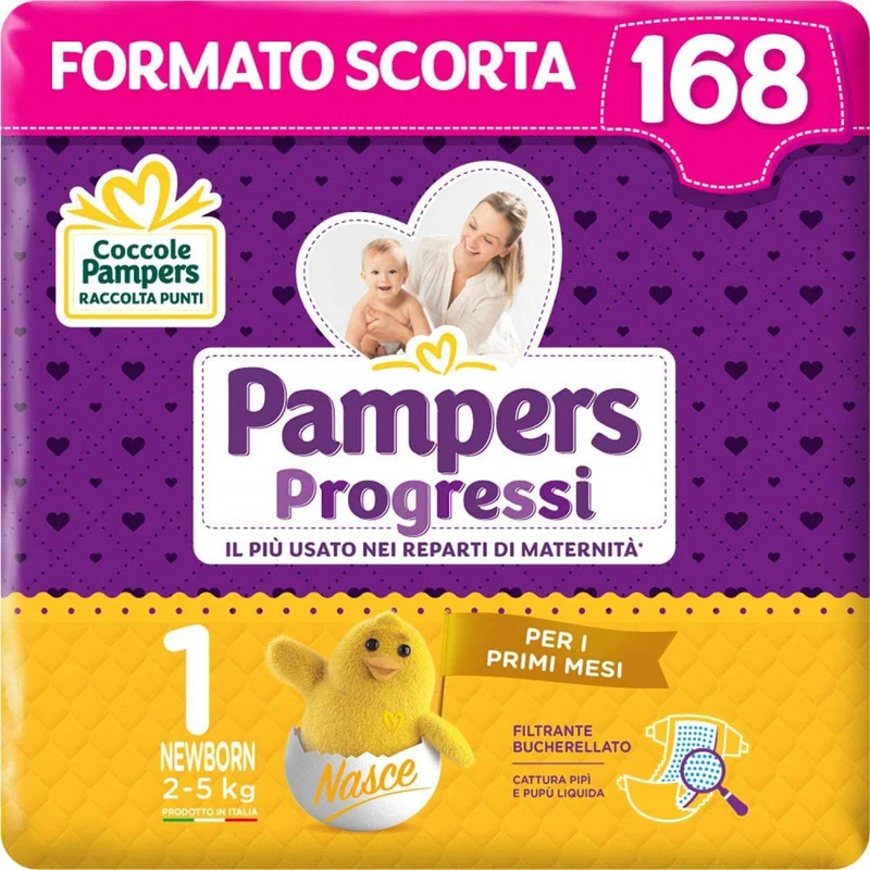 Pannolini Pampers Newborn Progressi Formato Scorta Pannolini 2-5 Kg Misura 1 ( 168 Pz)