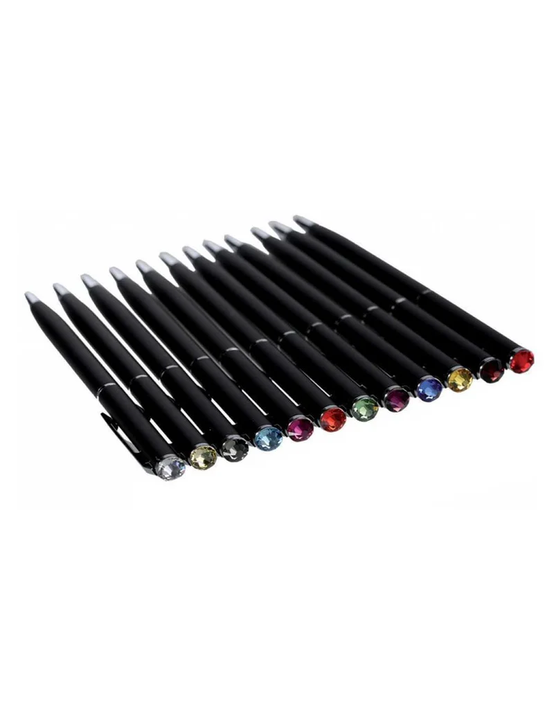 Penna A Sfera Nera In Metallo Con Swarovski