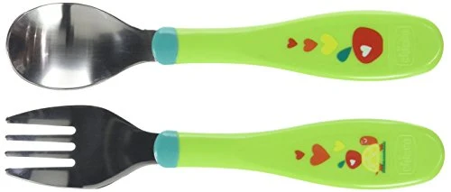 Chicco - Chicco Posate Inox 18m+ Rosa Verde