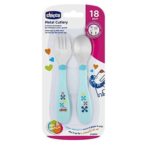 Chicco - Chicco Posate Inox Azzurro Verde