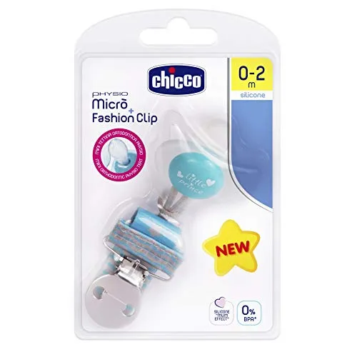 Chicco 00075110210000 Succhietto MicrÒ E Clip Boy 0-2m, Silicone, Azzurro