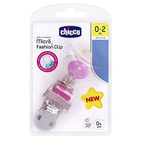 Chicco 00075110110000 Succhietto MicrÒ E Clip Girl 0-2m, Silicone, Rosa