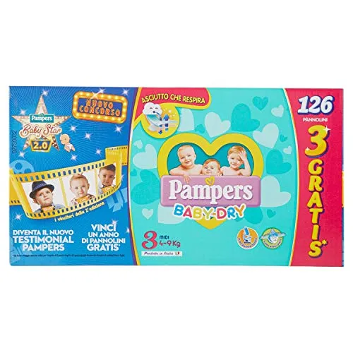 Pannolini Pampers Baby Dry Midi Taglia 3 (4-9 Kg) 126 Pz