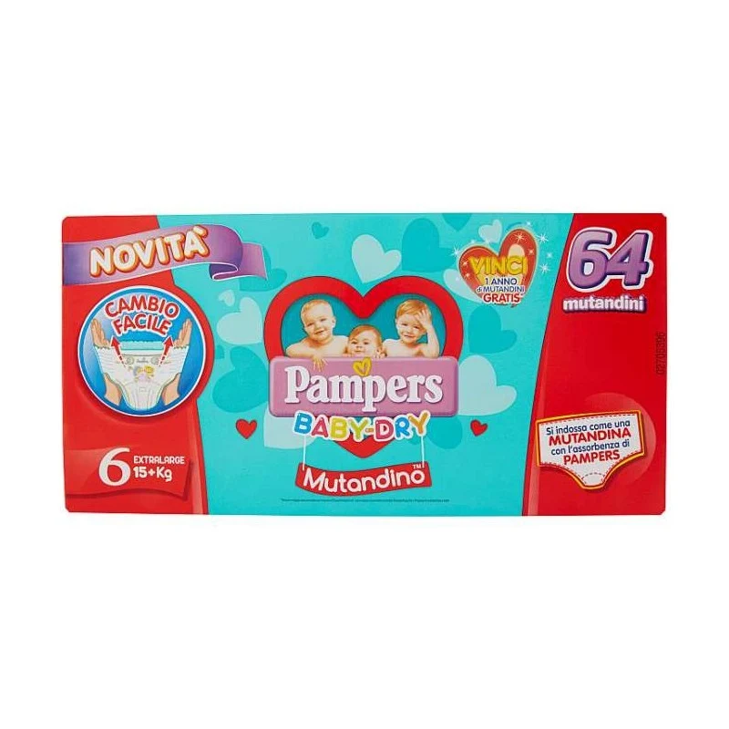 Pannolini Pampers Baby Dry A Mutandina Taglia Extralarge 6 (15 Kg+) 64 Pz