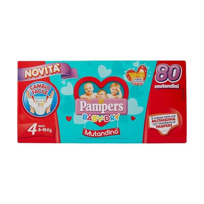 Pannolini Pampers Baby Dry A Mutandina Taglia 4 (8-15 Kg) 80 Pz