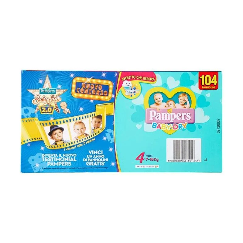 Pannolini Pampers Baby Dry Maxi Taglia 4 (7-18 Kg) 104 Pz